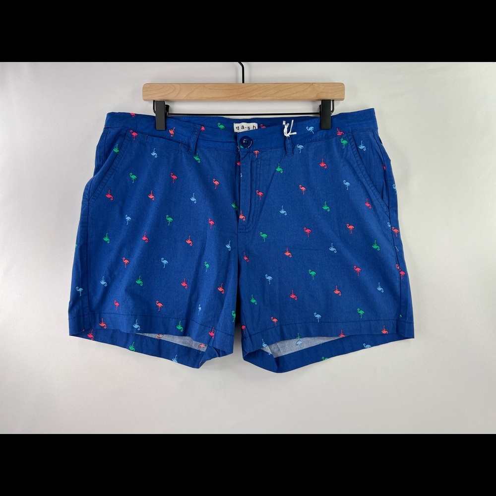 DASH WOMENS NAVY STRETCH POPLIN FLAMINGO PRINT FLAT FRONT SHORTS